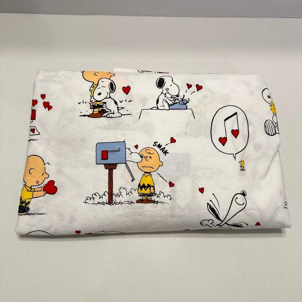 Pottery Barn Kids X‎ Snoopy Peanuts Valentines Twin Flat Sheet Organic Hearts